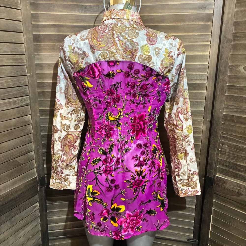 Altar’d State Burnout Velvet Shirt Sz Medium Floral/Paisley Fairy Goth Boho-Chic - Picture 5 of 11